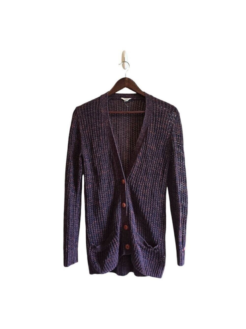 Fossil Marled Open Knit V-Neck Button Front Cardigan Sz S